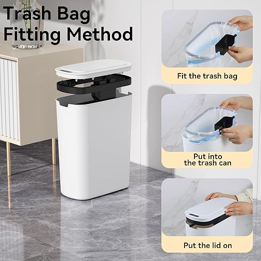 5 Gallon Motion Sensor Bathroom Trash Can Automatic Garbage Cans with Lid Touchless Smart Slim Plastic Trash Bin for Kitchen Bedroom Toilet Office Living Room