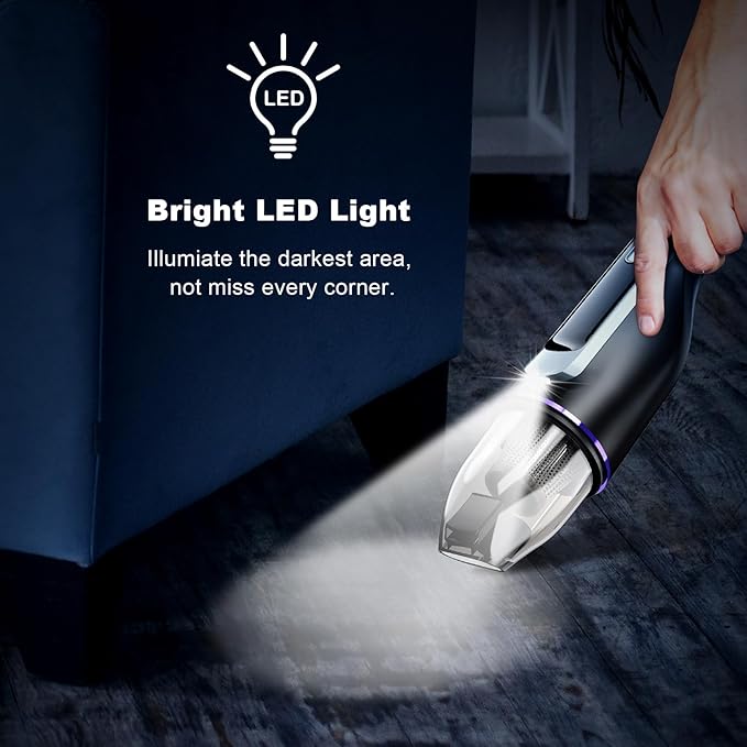 Handheld Vacuum Cleaner Car Vacuum with Brushless Motor &amp 14000Pa Powerful Suction1.2Lbs Lightweight LED Light Slim Mini Vacuum Cleaner for Car Home Office Pet Hair