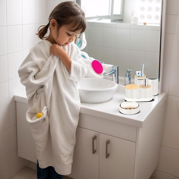 IMAVO Bathroom Accessory Set-11Pcs White Bathroom Accessories Set with Trash CanSoap DispenserSoap DishToothbrush HolderToothbrush CupToilet Brush HolderQtip Holder Dispenser with Labels