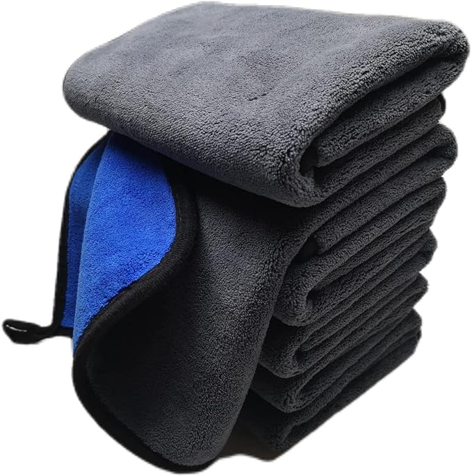 SOFTBATFY Ultrasoft Large Thick and Quick Drying Car Microfiber Cleaning Towel 800GSM Polishing Waxing Auto Detailing Towel Cloth (6pack16 x 16inches) (Grey-Blue)