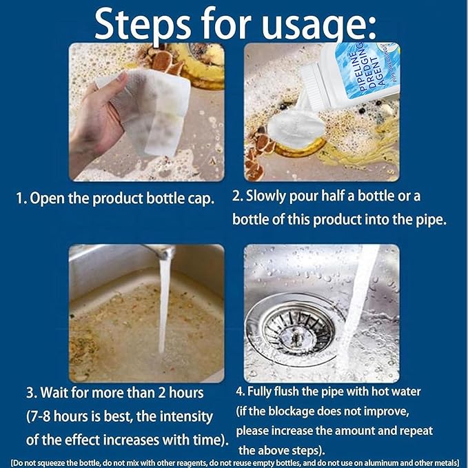 Pipeline Dredging Agent Powerful Pipe Dredging Agent Powder Drain Clog Remover Toilet Cleaner Sink and Drain Pipe Unclogging for Kitchen Toilet (2)