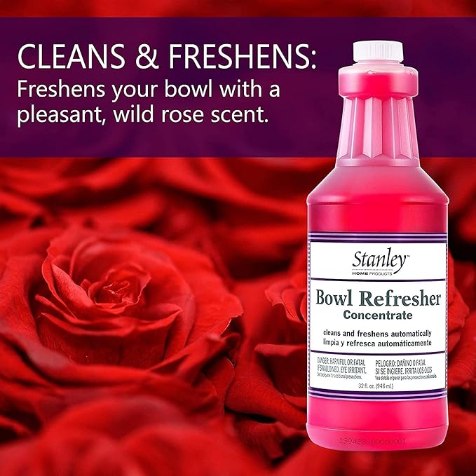 Stanley Toilet Bowl Cleaner &amp Deodorizer Concentrate 32 oz – Wild Rose Scent – Septic‑Safe Bowl Refresher – Cleans Stains &amp Residue with Each Flush (Pack of 2)