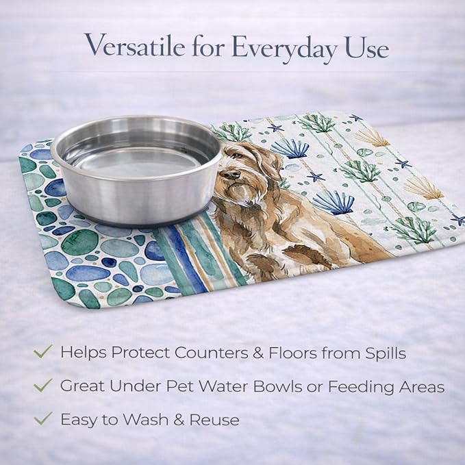 Caroline's Treasures Spinone Italiano Coastal Sea Glass Dish Drying Mat Absorbent Dish Drying Mat Pad for Kitchen Counter Dish Drainer Mat for Countertop 14 x 21 Multicolor