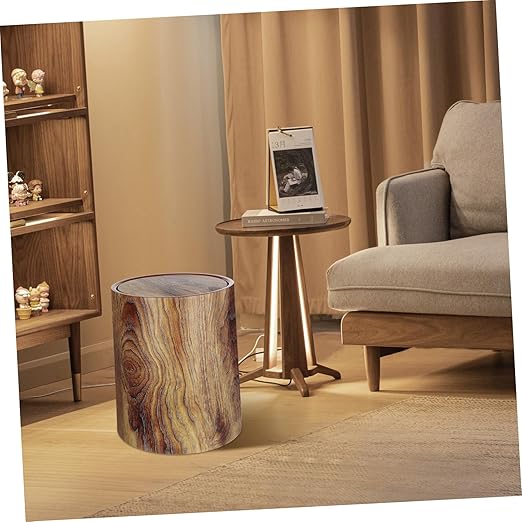 Zerodeko Imitation Wood Grain Trash Can with Swing Lid Multipurpose Round Wastebasket for Bathroom Kitchen Home Office Bedroom Large Capacity Easy to Clean Household Garbage Bin
