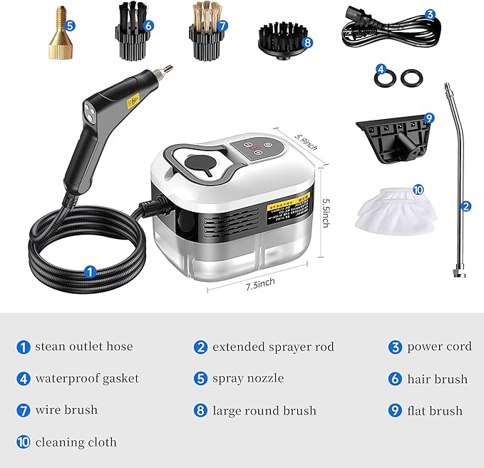 Powerful 2500W Handheld Steam Cleaner15s Fast Heat-Up &amp High-Pressure Steam 6-Level Adjustable Settings for Deep Cleaning on Floors Kitchen Bathroom Car Grout (White)