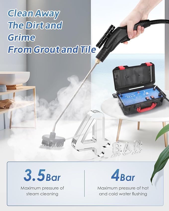High Pressure Steam Cleaner 1700W Steamer for Cleaning Grout Tile Heavy Duty Portable Steamer Cleaner for Car Auto High Heat Cleaning Steamer for Home Shower All Surfaces 110V