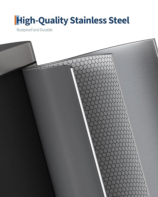 GarveeHome 2.6 Gallon Bathroom Trash Can Space-Saving Slim Stainless Steel Step-On Garbage Bin with Soft Close Lid Removable Inner Bucket for Bathroom &amp Bedroom Silver