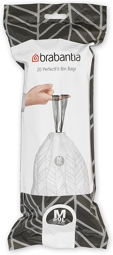 Brabantia PerfectFit Trash Bags (Size M/16 Gal) Thick Plastic Trash Can Liners with Drawstring Handles (120 Bags)
