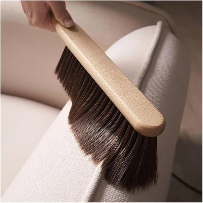 1pc Hand Broom Counter Duster Dusting Brush for Home Cleaning Soft Dust with Long Wooden Handle for Bed Sofa Furniture