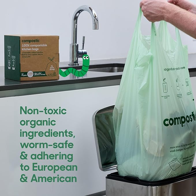 Compostic Home Compostable Trash Bags 2.99 Gallon Small Kitchen Rubbish Bags Extra Strong &amp Quickly Breaks Down 100 Count