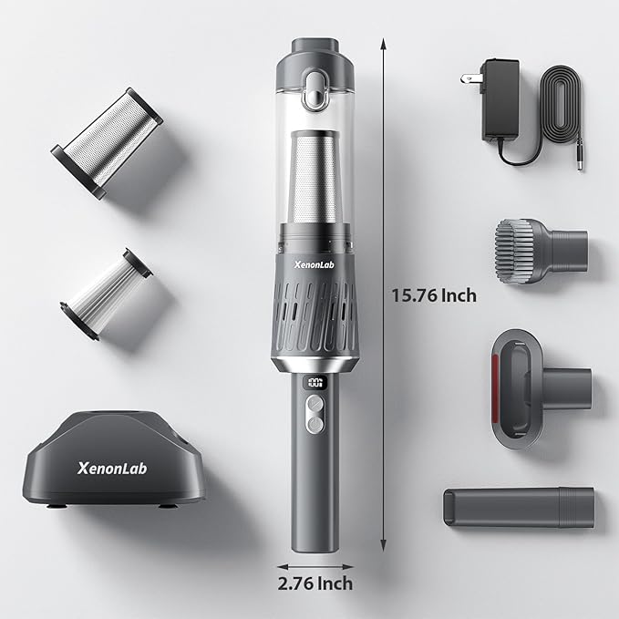 Handheld Vacuum Cordless 25000Pa Car Vacuum 3-in-1 Handheld Vacuum Includes Smart Display and Charging Base Hand Vac Cordless Rechargeable One-Touch Empty for Home/Pet/Car (Silver)