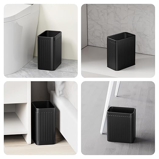 TrashAid Small Bathroom Trash Can 2.1 Gallon Black Bathroom Garbage Can Stainless Steel Waste Basket for Office Under Desk Bedroom Rv Matte Black