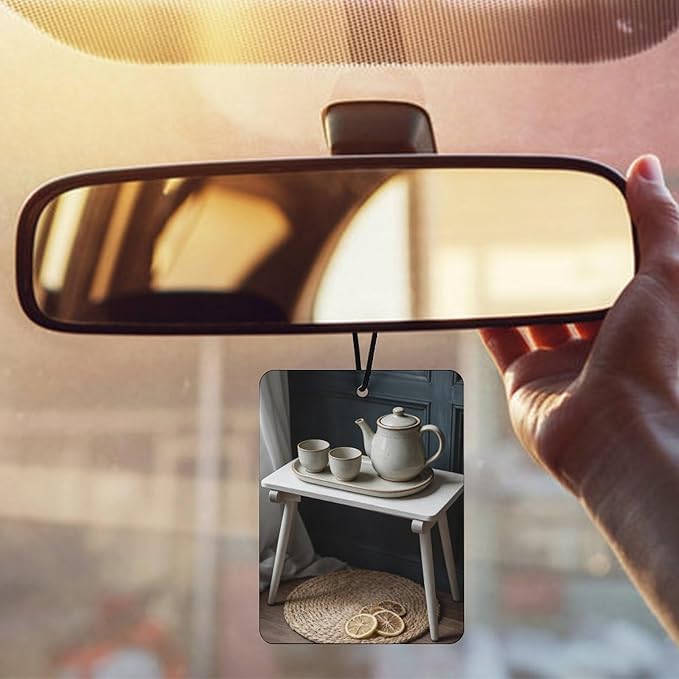 5PCS Car Air Freshener Hanging Personalized Double Sided Tea Set Lemons Car Fresheners Long Lasting New Cars Scents Cute Automotive Freshies for Closets Drawers (tea)
