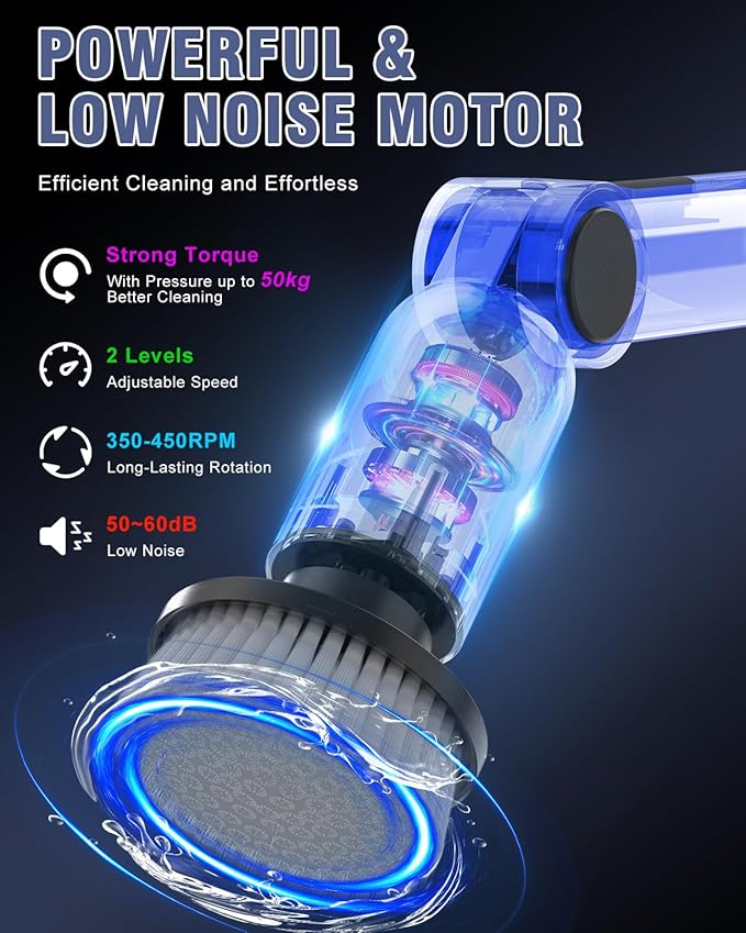 Electric Spin Scrubber [IPX8 Waterproof ] [50KG Torque] Shower Scrubber with 9 Brush Heads 2 Speed Mode 4 Adjustable Angles Electric Brush for Cleaning for Bathroom Floor Tile