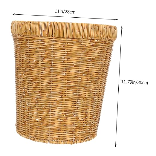 Multi-Functional Woven Wastebasket Rattan Trash Can Sundries Basket for Pastoral Style