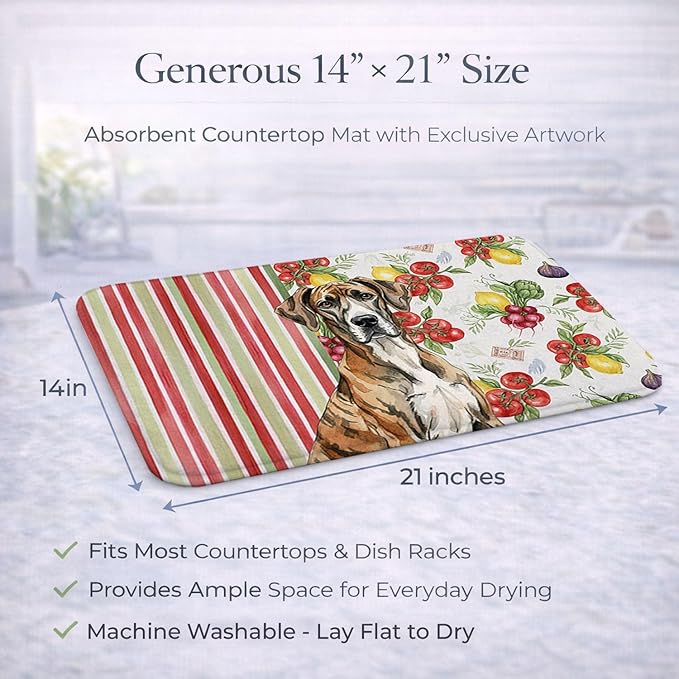 Caroline's Treasures Brindle Great Dane Vegetables Dish Drying Mat Absorbent Dish Drying Mat Pad for Kitchen Counter Dish Drainer Mat for Countertop 14 x 21 Multicolor