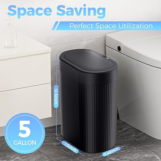 3 Pack 5 Gallon Bathroom Trash Can with Lid Automatic Motion Sensor Black Trash Can Touchless Slim Waterproof Garbage Bin for Kitchen Bedroom Office and Bathroom