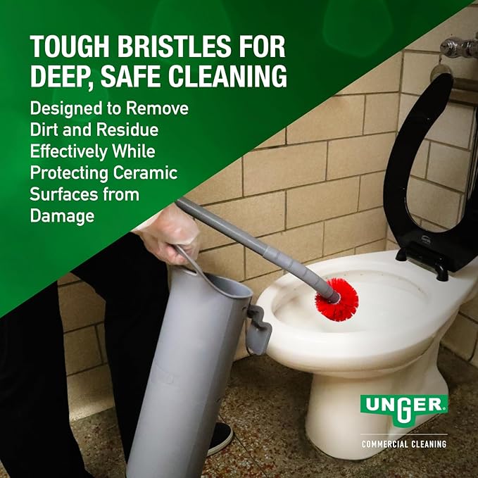 Unger Commercial Toilet Brush and Holder Set - Ergo Toilet Bowl Brush Set Plus Replacement Head - BBWHR