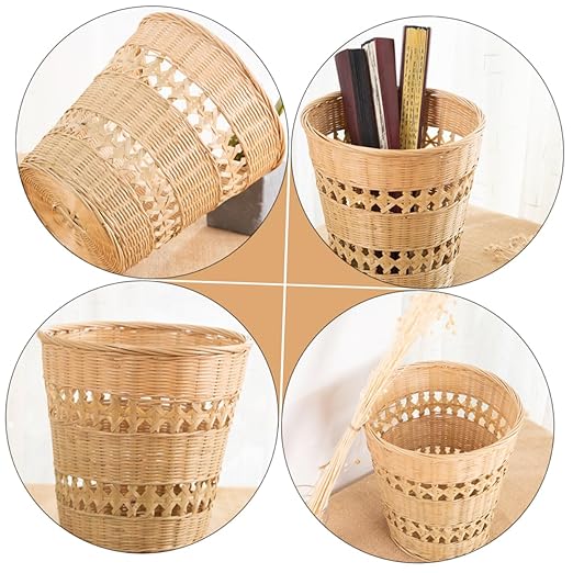 GLEAVI Rustic Woven Wastebasket Multi Purpose Storage Basket Trash Can for Bedroom and Living Decorative Pastoral Style Organizer