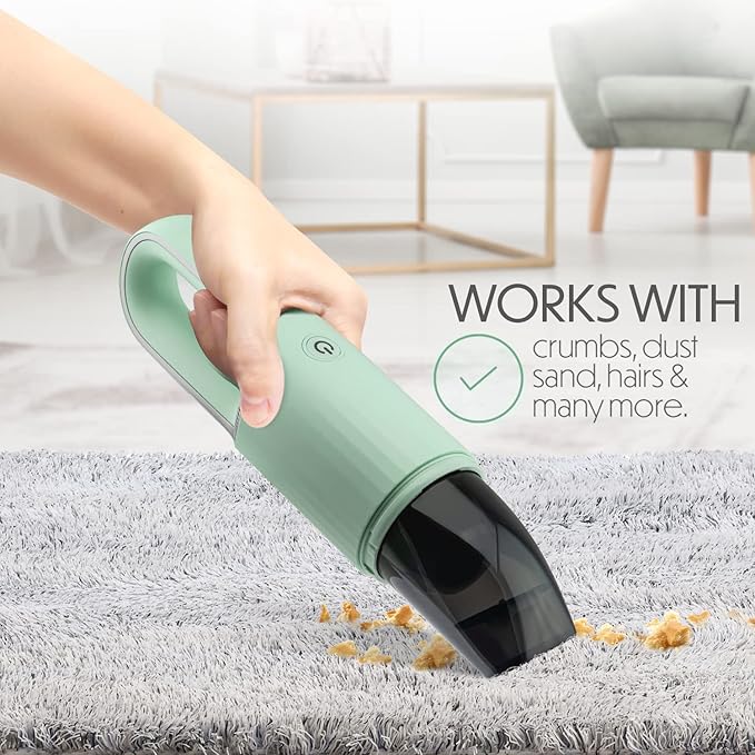 STARUMENT Vacuum Cleaner for Dust Pet Hair Dirt Home Car Interior Lightweight Portable Handheld Cordless Easy to Use Compact Design Battery Rechargeable with USB-C Cable (Mint Green)