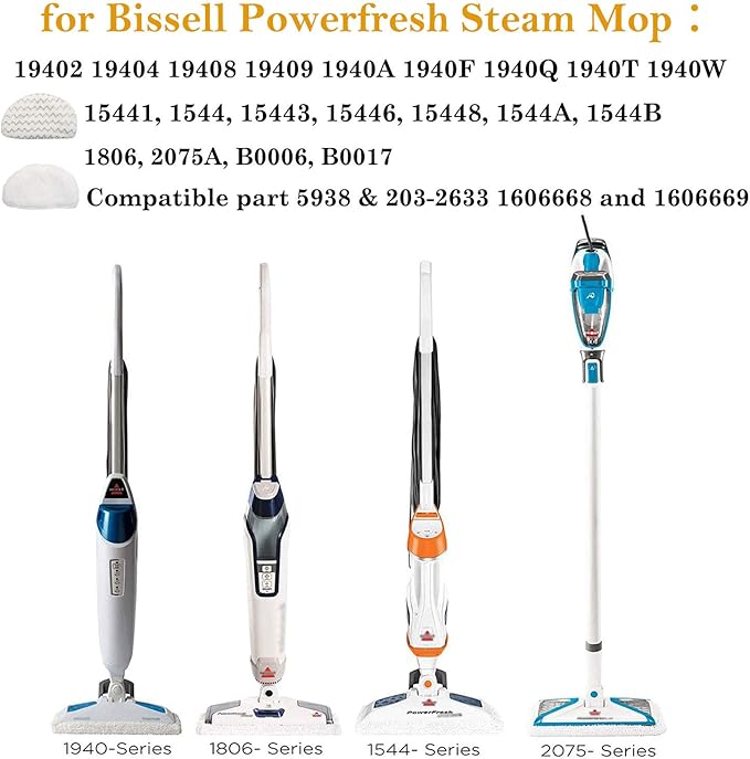 10 Pack Replacement Steam Mop Pads for Bissell Powerfresh Steam Mop 1940 1440 1544 1806 2075 Series Model 19402 19404 19408 19409 1940a 1940f 1940q 1940t 1940w B0006 B0017 Washable Cleaning Pads
