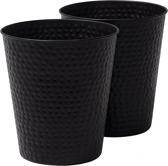happimess HPM1110A-SET2 Axel Modern Minimalist Hammered Steel 2 Gal Waste Bin for Kitchen Office Bathroom Bedroom Dorm Matte Black (Set of 2)