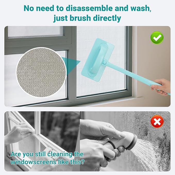 Window Cleaner Tool Window Screen Cleaner and 3 Pack Track Cleaning Brush with 6 Replacement Cleaning Cloths Detachable Window Cleaner Tool with Wet and Dry Dual-Use