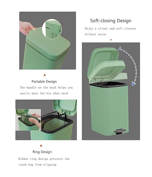 Feisco Small Trash Can with LidSmall Bathroom Trash Can with Foot Pedal and Press Type LidSlim Step-On Trash Bin Wastebasket Garbage Can for KitchenBathroom Office Bedroom (Green 1.8 Gallon)