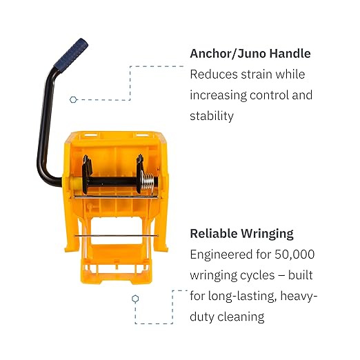 Carlisle FoodService Products 26-Quart Commercial Mop Bucket with Side-Press Wringer Precision-Molded Polypropylene Durable Wringer Bucket with Non-Marking Casters 18.5 x 16.5 x 23 Inches Yellow