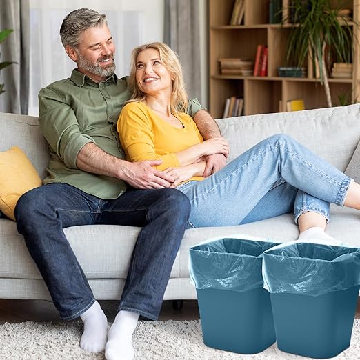 Hoolerry 9 Pieces Garbage Can 2 Gallon Small Trash Cans Bulk Bathroom Trash Bin Plastic Wastebasket Square for Bedroom Slim Bathroom Trashcan Small Container for Kitchen Office Home (Bluish Green)