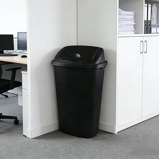Kitchen Trash Can 13 Gallon with Swing Lid Plastic Garbage Can Waste Bin Recycle Bin and Waste Basket for Home Office Garage Patio Restaurant (Black 4 Pack)