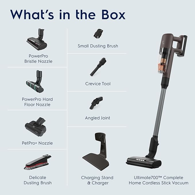Electrolux Ultimate700 Complete Home Cordless Stick Vacuum with 3 Specialized Nozzles (Multi-Surface Hard Floor &amp Pet) 50-Minute Run Time 4 Power Modes Walnut Brown
