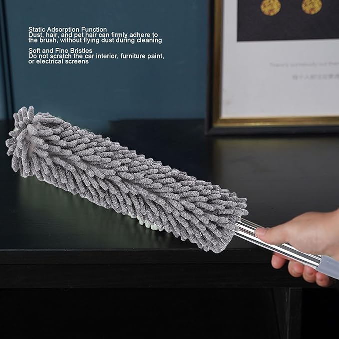 Telescopic Duster with electrostatic adsorption Soft 60 to 80 cm Washable with Flexible Corner Brushes for Easy dust Removal (Gray)
