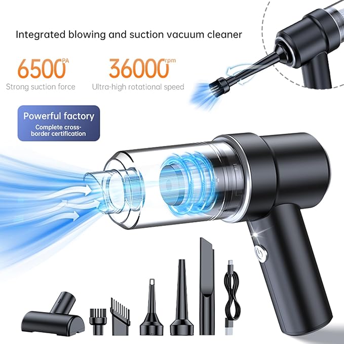 Car Cleaner Brushless Motor with LED Light Vacuum Low Noise Cordless Compressed Air Duster Keyboard Cleaner