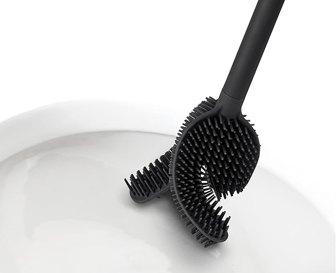 Joseph Joseph Flex 360 Advanced Smart Toilet Brush and Storage Holder Set with Anti-drip Anti-Clog Triple-Action Replaceable Brush Head - Matt Black