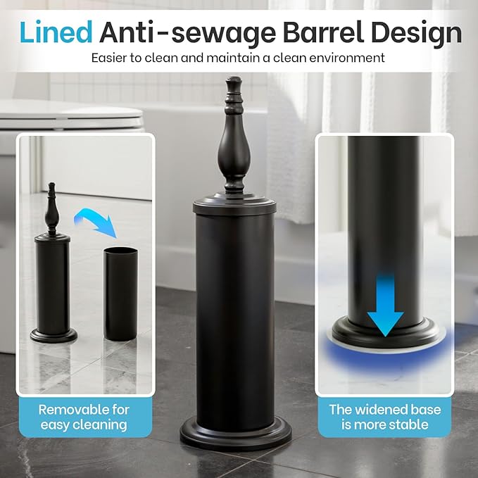 Matt Black Toilet Brush and Holder Set Toilet Bowl Brush with Heavy Duty Wide BaseDeep Cleaning Modern Bathroom Cleaner Brush -Space Saving