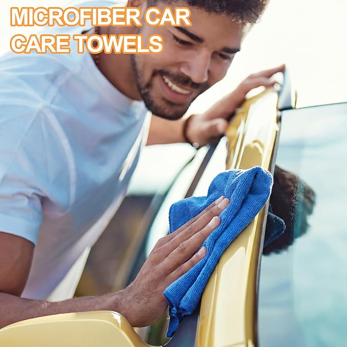 Nuenen 60 Pcs Microfiber Cleaning Cloths for Cars 16 x 16 Inch Ultra Absorbent Car Towels Drying Reusable Cleaning Supplies House Kitchen Window Microfiber Towel (YellowBlue)