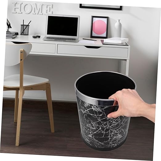 Marbling Wastebasket Round Garbage Can Wastepaper Basket Waste Bin for Home Office