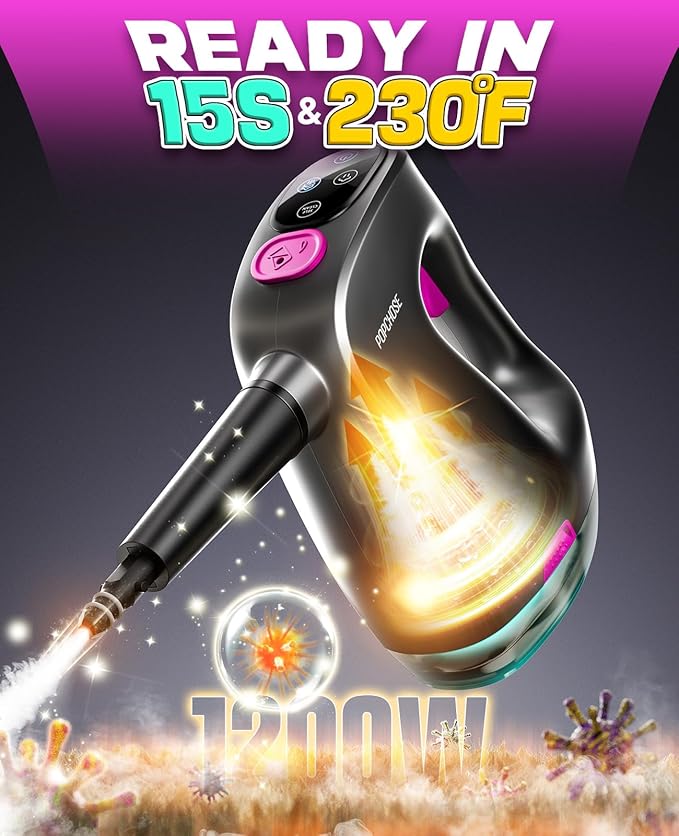 POPCHOSE Steam Cleaner with Detergent Dispenser15s Heat-Up Handheld Steam Cleaner for Home 500ml Removable Water Tank Lightweight Portable Steamer for Cleaning Grout Windows Kitchen Easy Refill