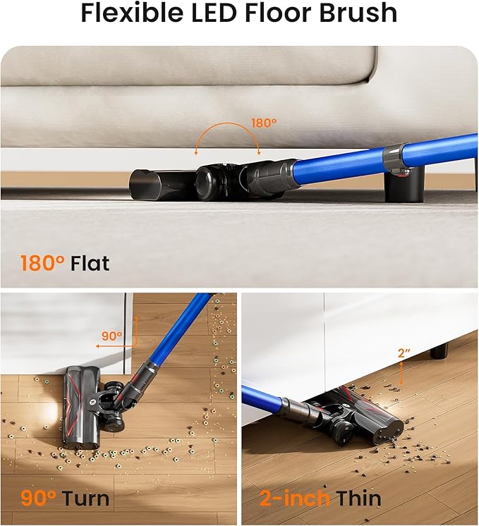 NADALY Cordless Vacuum Cleaner 550W 45Kpa 65Mins Vacuum Cleaners for Home Stick Vacuum with LED Display Anti-Tangle Self-Standing 8-in-1 Lightweight Vacuum for Hardwood Floor/Carpet/Pet Hair