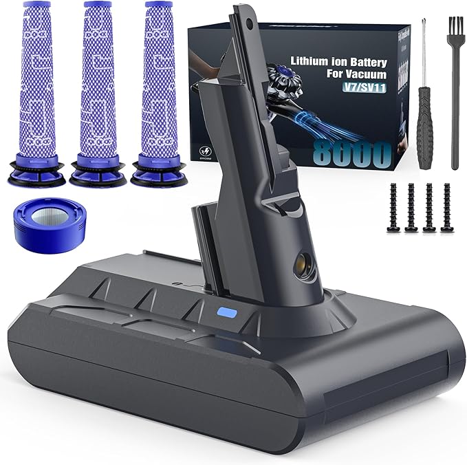 Keenstone 8000mAh Battery Replacement for V7 21.6V Li-ion Battery for SV11 V7 Motorhead V7Animal V7Extra V7Mattress V7Absolute V7Allergy Vacuum Cleaners 3 Filters and 1 Post-Filter Included