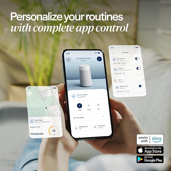BLUEAIR Air Purifiers for Medium Rooms Bedroom Kitchen Cleans 1858 sqft in one hour HEPASilent Smart Air Cleaner for Home Pets Allergies Virus Dust Mold Smoke - Blue Pure 311i Max