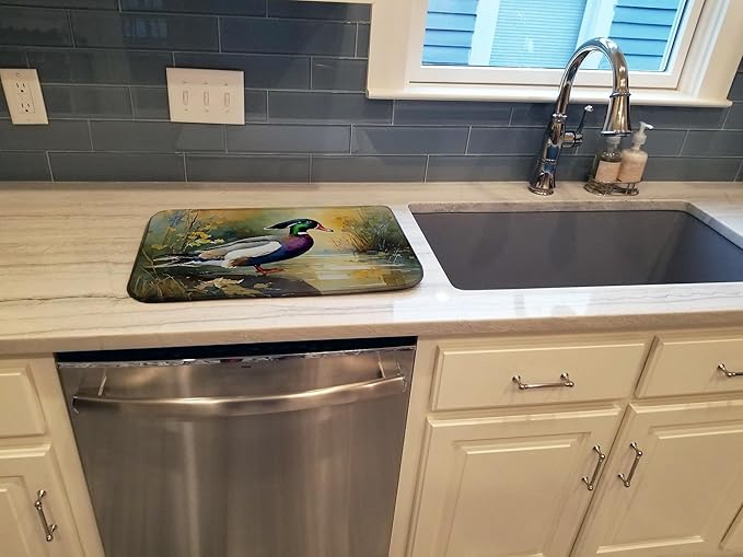 Caroline's Treasures DAC3284DDM Wood Duck Dish Drying Mat Absorbent Dish Drying Mat Pad for Kitchen Counter Dish Drainer Mat for Countertop 14 x 21 Multicolor