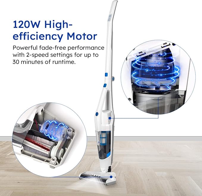 Vacmaster VSD1801 Cordless Handheld &amp Stick Vacuum Cleaner 2 in 1 Rechargeable Li-ion Battery Powerful Lightweight for Hardwood Floor Carpet and Pet Hair White