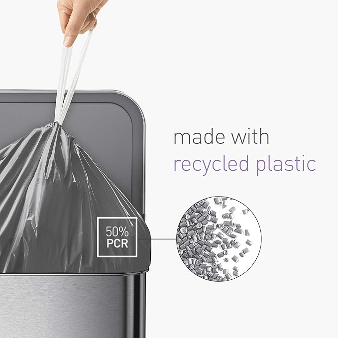 simplehuman Code Q 200 Count Genuine Odorsorb Custom Fit Liners Drawstring Odor Absorbing Trash Bags in Dispenser Packs 50-65 Liter / 13-17 Gallon