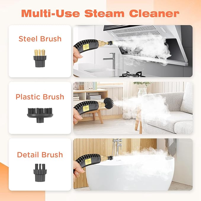Handheld Steam Cleaner Pressurized Multi-Surface Steamer with 6 Levels Adjustable Touch Screen 1200ml Large Tank Fast Heating Portable Steam Cleaner for Home Car Kitchen Bathroom Grout Furniture