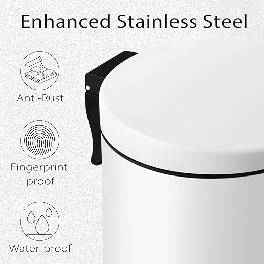 TIPGO Small Trash Can with Lid Soft Close 4.5 Liters / 1.2 Gallon Bathroom Garbage Can Mini Step Trash Bin Stainless Steel Wastebasket for Bathroom Bedroom Office (White)