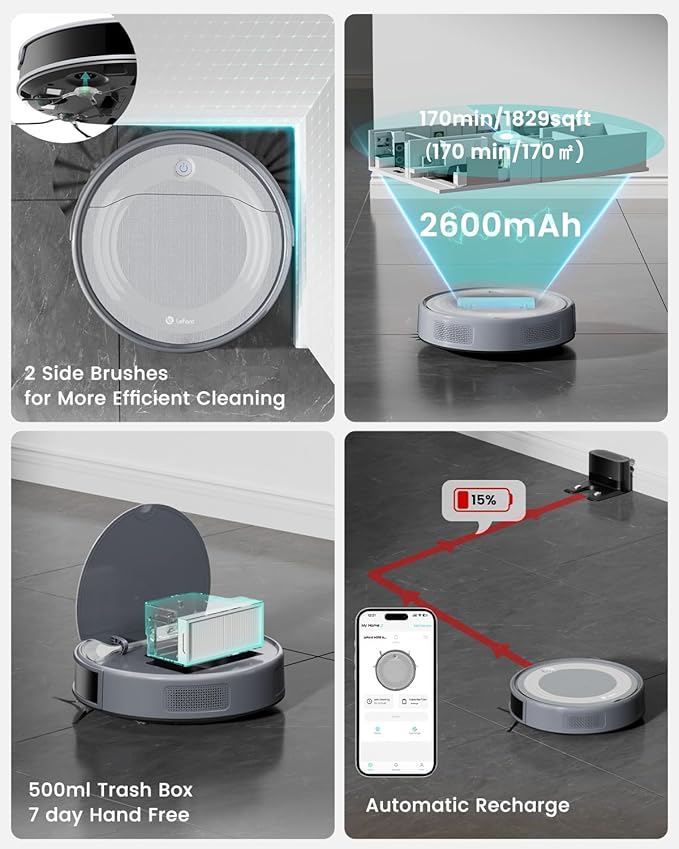 Lefant M310 Ultra Robot Vacuum and Mop 6000Pa Suction-Slim Robotic Cleaner with ToF LiDAR Navigation Accurate Obstacle Avoidance WiFi/App/Alexa Control 170min Runtime for Pet Hair and Home