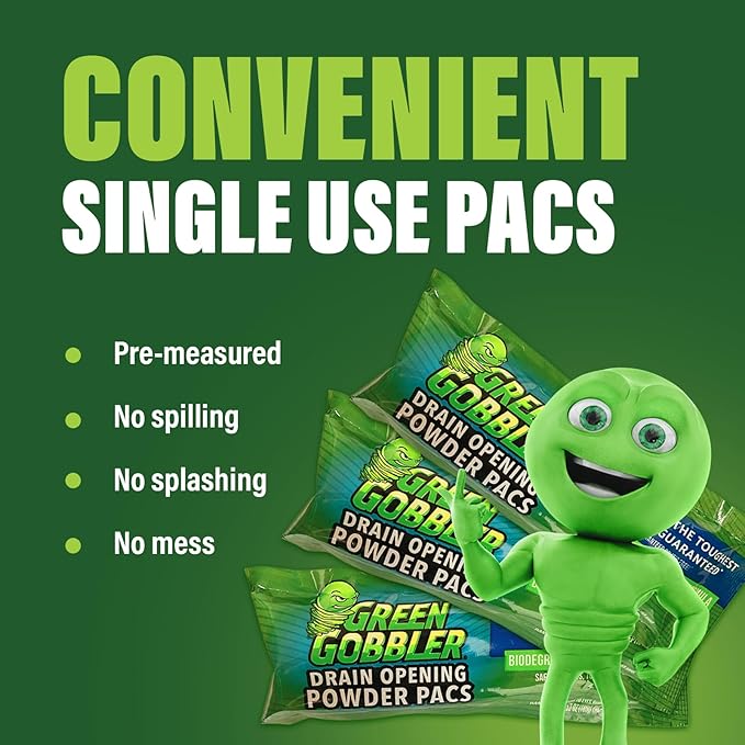 Green Gobbler Drain Clog Remover &amp Drain Cleaner Powder (5 Pacs &amp 5 Tools)