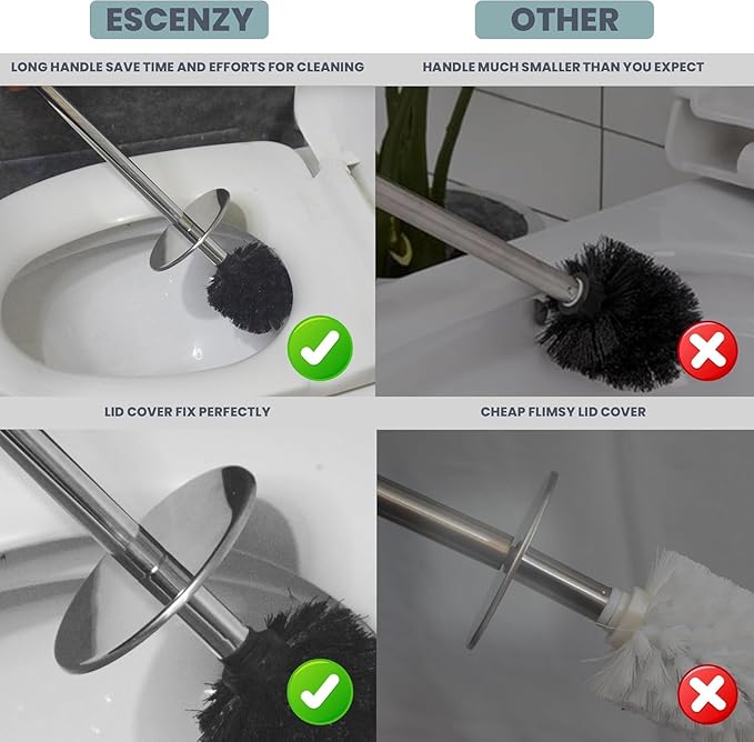 Escenzy Cute Toilet Brush and Holder Set Mosaic Glass | Non-Rustic Stainless Steel | Practical &amp Decorative Toilet Bowl Brush and Holder | Luxury Black and Gold Bathroom Accessories (Latest)